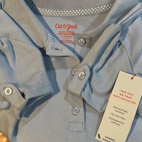 Cat & Jack UNISEX Kids Light Blue School Uniform Polo Shirt Size L (10/12) - Picture 3 of 4